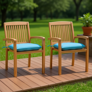 Set di 2 sedie da giardino in teak con cuscini blu per uso esterno in patio - Product Image 2