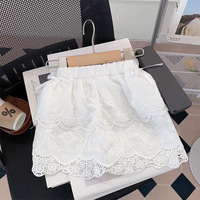 T-shirt à manches courtes gris avec nœuds en dentelle pour fille + jupe en dentelle blanche, ensemble de 2 pièces, tenue tendance