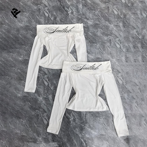 Top Corto Bianco Personalizzato a Maniche Lunghe per Donne, Alta Qualità, Vestibilità Aderente, in Cotone Elasticizzato, Sexy Abbigliamento da Club, <span class=keywords><strong>T</strong></span>-<span class=keywords><strong>Shirt</strong></span> con Spalle Scoperte - Product Image 1