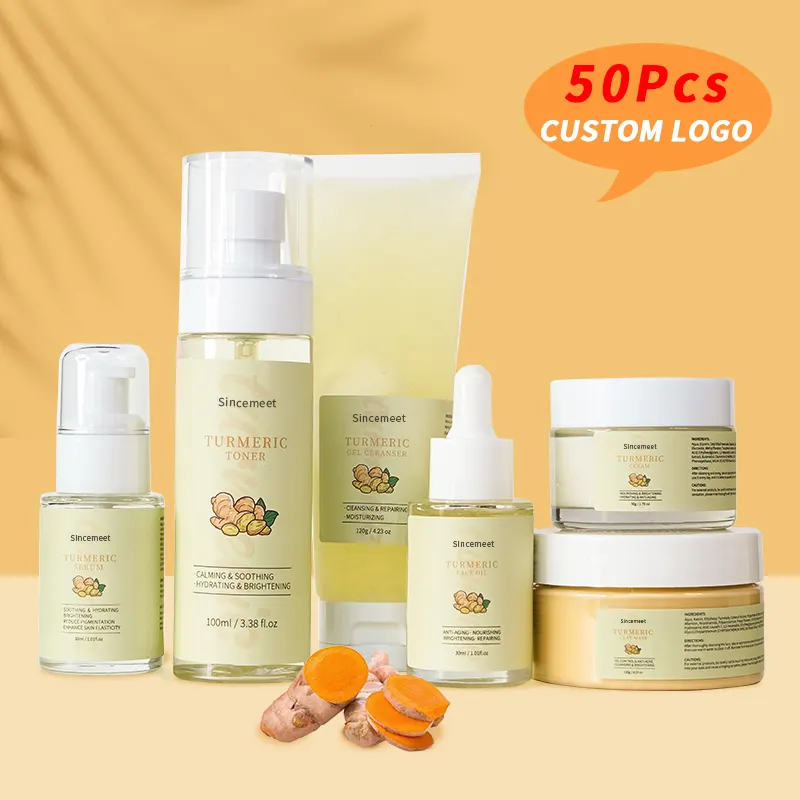 Private Logo Natural Organic Professional Skin Care Set Whitening Anti Acne Lifting Repair All Skin Turmeric Korea Skin Care Set