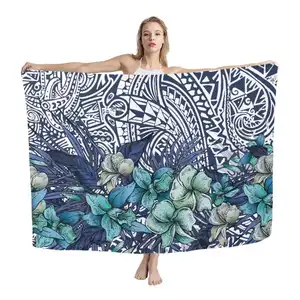 Promotional Frangipani Unique Custom Sarongs Polynesian Tribal Swimwear Clothing Full Print Low Price Beach Pareo Large Sarong