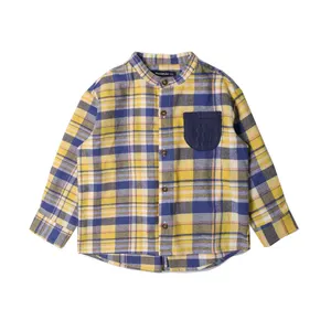 Wholesale Custom Kids Clothes Yellow Plaid Boys Shirt Good Quality Boys Shirt