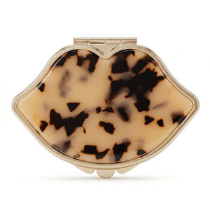 Lip Shaped Compact <b>Mirror</b> Acetate <b>Acrylic</b> Inlay Double Sided Glass Premium Metal Frame Pocket Makeup <b>Mirror</b> Blue - Product Image 2