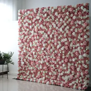 Дешевая Шелковая Роза Свадебная 3D Цветочная панель Декор рулонная ткань Искусственные цветы розовая ткань Цветочная стена фон Цветочная стена