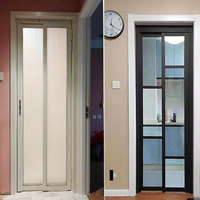 Porte coulissante pliante moderne blanche et noire minimaliste en alliage d'aluminium, ensemble complet pour salle de bain, cuisine, verre trempé, usage intérieur