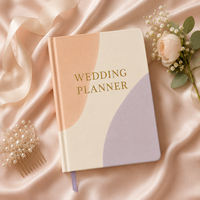 Carnet de planification de mariage personnalisé, couverture rigide, crème pêche lavande, motif abstrait, blocs de couleur, marque-page ruban doré, OEM en gros