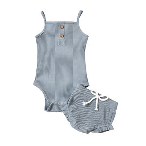 Ensembles de vêtements d'été pour nouveau-nés, sans manches, 100% coton, ensemble de vêtements pour bébé 2 pièces, couleur unie, ensemble de vêtements d'été pour bébé - Product Image 4