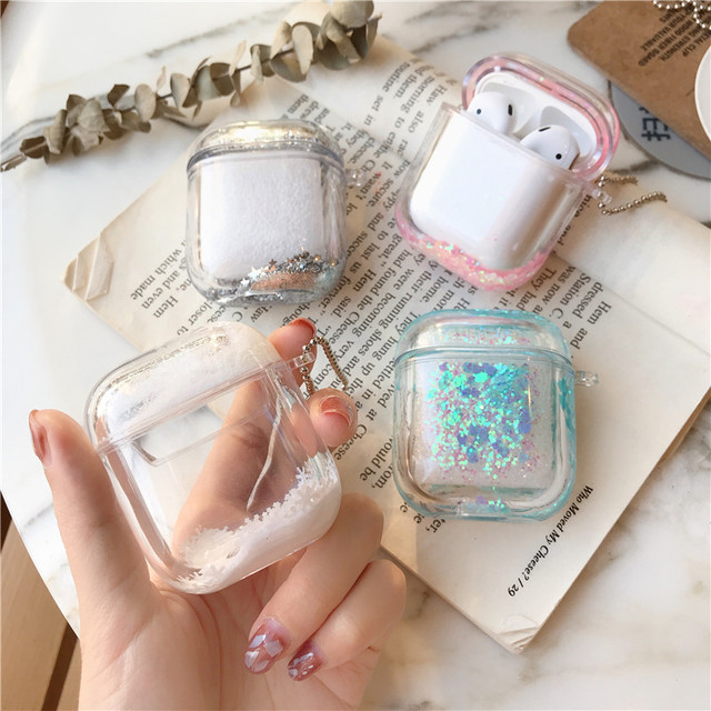 Mini Clear Liquid Glitter Wireless Earphone Charging Case for Girls
