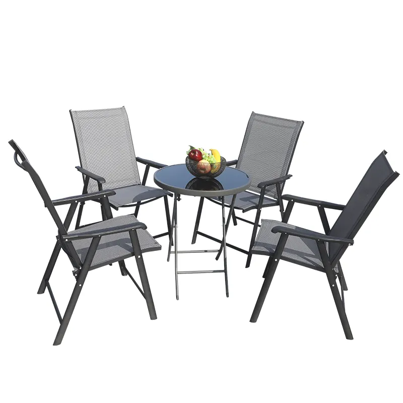 5-Pieces veranda ucuz fiyat Metal katlanır Metal Bistro seti bahçe mobilyaları Set Texlin yemek masası ve sandalyeler