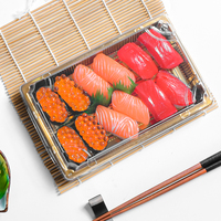 Sunzza-Recipiente de plástico desechable dorado para sushi PET, bandeja de sashimi para sushi de grado alimenticio con tapa antivaho