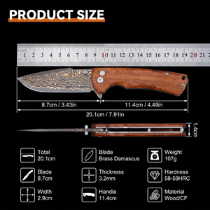 Coltello Pieghevole Originale Damasco VG10, Coltello Tascabile con Manico <span class=keywords><strong>in</strong></span> Fibra di Carbonio, per Campeggio e Caccia all'Aperto DM032 - Product Image 6