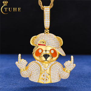 Accesorios de joyería de estilo callejero chapado en oro plata esterlina 925 VVS Moissanite piedra preciosa Hip Hop oso colgante collar - Product Image 1