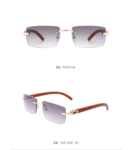 Gafas de Sol 2025 Sin Montura con Patillas de Madera, Lentes Transparentes Cuadradas, Gafas de Sol de Diseño de Lujo para Hombre y Mujer - Product Image 3