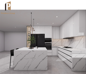 Gabinete de <span class=keywords><strong>Cocina</strong></span> <span class=keywords><strong>Modular</strong></span> de Melamina <span class=keywords><strong>Blanca</strong></span> Estilo Shaker, Encimera Ecológica de Mármol/Laminado/Resina, Fregadero y Grifo, <span class=keywords><strong>Cocina</strong></span> Pequeña Moderna - Product Image 4