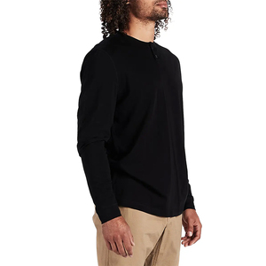 High Quality Loose Fit Button up Custom Printing Logo Pima Cotton Black Men's Shirt <strong>Henley</strong> Long Sleeve <strong>TShirt</strong> - Product Image 3