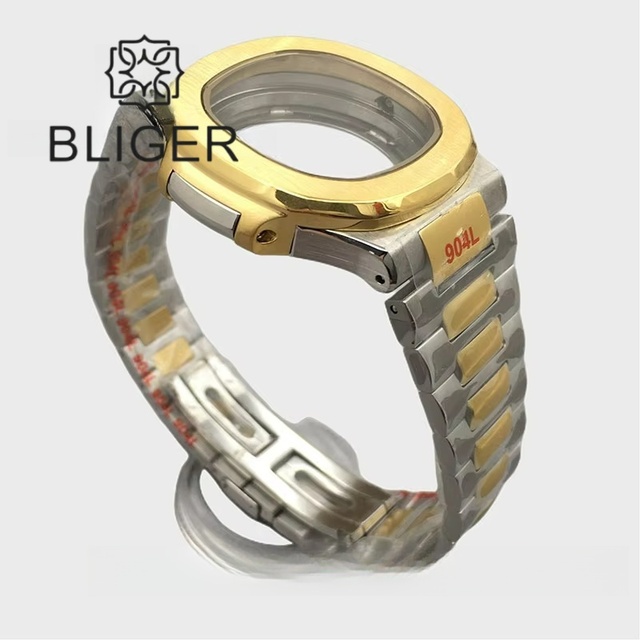 Bliger 40mm Square Watch Case Two-tone Gold Sapphire Glass Fit NH35 NH36 MIYOTA ETA 2824 DG PT5000 9015 Automatic Movement