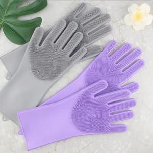 Guantes de silicona para lavar platos con cepillo, 28 cm, impermeables, para limpieza de cocina, color verde - Product Image 3