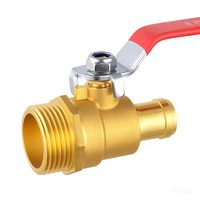 Robinet à bille professionnel en laiton forgé avec filetage externe et connecteur de tuyau nervuré, poignée rouge pour installation de pipeline industriel