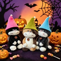 Peluche de chat d'Halloween avec chapeau pointu coloré, chaton en peluche doux, décoration de fête, cadeau, vente en gros, OEM, ODM, personnalisé