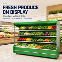 Vitrine réfrigérée commerciale multi-étagères à rideau d'air ouvert pour supermarché, idéale pour les produits d'épicerie, laitiers et boissons