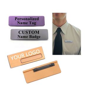 Wholesale Custom Logo Blank Staff Name <b>Badge</b> Stainless Steel Metal Nametags Hotel Employee Magnet Name Tags <b>Pin</b> - Product Image 1