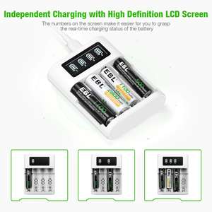 EBL Smart LCD <b>Battery</b> Charger 4-Bay 2 USB Input Port AA/AAA <b>Rechargeable</b> <b>Battery</b> Charger LED Display for Ni-CD Ni-MH Li-Ion US - Product Image 4