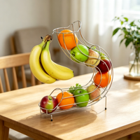 Panier à fruits en argent avec support pour bananes, pour la cuisine, la table à manger, le rangement des fruits et légumes