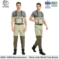 OEM/ODM Waders légers pour hommes, respirants, à fermeture éclair sur le devant, 3 couches, entièrement imperméables, pour la chasse et la pêche, en polyester/nylon