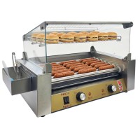 Machine à hot-dogs électrique commerciale 220V à 7 rouleaux, en acier inoxydable 304 de qualité alimentaire, chauffe-saucisses avec couvercle en verre, pour hôtels et commerces alimentaires