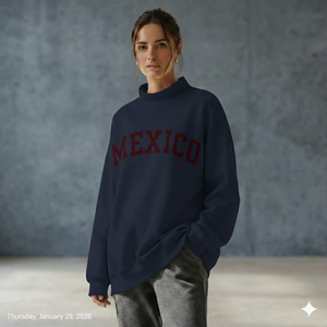 Sweat-shirt à col montant pour femme, imprimé Mexique, coupe oversize, manches longues, style décontracté moderne - Product Image 1