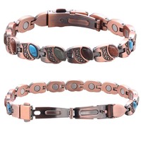 Nouveau bracelet en cuivre pur à 99,9 % avec incrustation turquoise multicolore, aimant en néodyme, réglable, unisexe