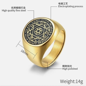 Sigillo talismano <span class=keywords><strong>di</strong></span> Solomon Hexagram 12 zodiaco <span class=keywords><strong>anello</strong></span> in acciaio inossidabile riempito nero smalto faccia 20mm - Product Image 4