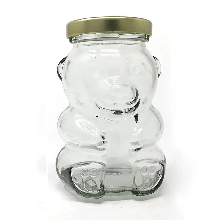 Jar Bear Glass mit gold/schwarzem Deckel Aufbewahrung flaschen und Gläser CLASSIC Glass Gläser für Honey Clear Sustainable CHAMACE Glass