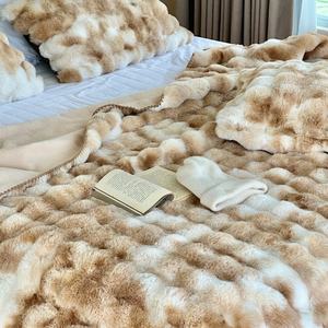 Manta de piel de conejo gruesa de lujo para camas de <span class=keywords><strong>invierno</strong></span>, funda de sofá de oficina para siesta de terciopelo Coral - Product Image 3