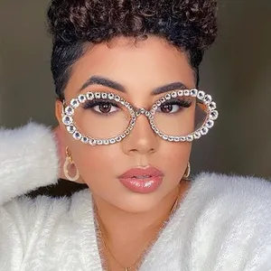 Simple Round Rhinestone Sunglasses Frames No Lenses Accessories Hollow Alloy Face Jewelry Frames for Women