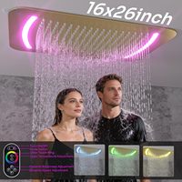 Système de douche Homedec à double poignée avec deux douches, une douchette de 6 pouces, 4 jets de pulvérisation corporelle, LED, laiton et acier inoxydable, finition or brossé