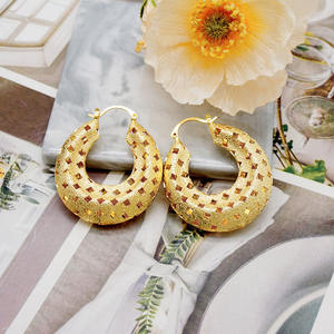 GDJWRI, pendiente hueco de aro de cobre africano de alta calidad, joyería, pendientes grandes chapados en oro, pendientes rellenos de oro <span class=keywords><strong>E635</strong></span> - Product Image 3