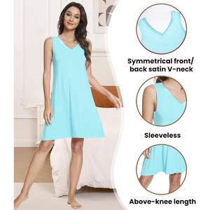 Camisón sin Mangas Personalizado para Mujer, Cuello en V, Satén Suave, Ropa de Dormir Informal - Product Image 4