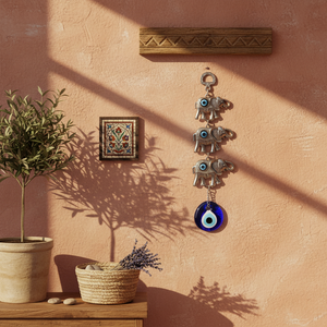 3 <b>Elephants</b> Wall Ornament Hanging <b>Decoration</b> With Hand made Glass Evil Eye From TURKEY - Product Image 3