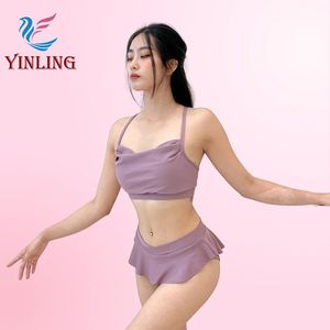 도매 가격 퍼플 매트 나일론 여성 프릴 반바지 폴 액티브 웨어 세트 미드 하이 웨이스트 섹시한 여성 피트니스 댄스 의류 - Product Image 1