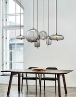 Suspension LED en verre pour table à manger de cuisine Lustre rond en verre gris fumée Lustre décoratif en verre à LED pour salle à manger
