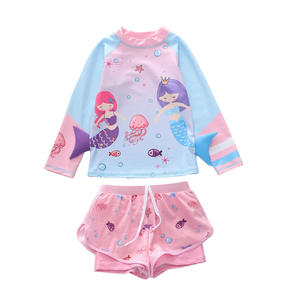 Meisjes Zeemeermin 2 Stuks Badpak Set Lange Mouw Split Badmode + Shorts Cartoon Prints 3-11 Jaar Strand Bikini Badpak Kinderen - Product Image 6