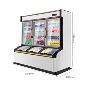 Three door vertical freezer ice cream beverage combination display cabinet energy saving fast refrigeration refrigerator