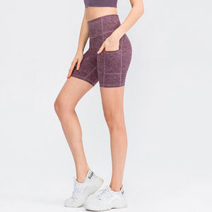 D02413 женские шорты для йоги с принтом телесного цвета с карманами, удобные для кожи эластичные быстросохнущие спортивные брюки для фитнеса - Product Image 3