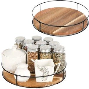 Retro Wooden <b>Rotating</b> Tray For Desserts Fruits Kitchen Condiment <b>Storage</b> <b>Rack</b> Multipurpose With One Layer - Product Image 1