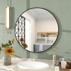 Specchio da Parete di Lusso 80 cm in Vetro Nero con Cornice in Alluminio, Design Moderno Nordico per Arredamento Soggiorno, Stile Classico Nordico per Hotel - Product Image 3