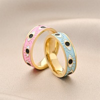 Edelstahl-Ring mit Bösem-Auge-Motiv, buntes Emaille-Muster, vergoldet, breiter Ring, modischer Ring, sofort lieferbar, Großhandelsschmuck