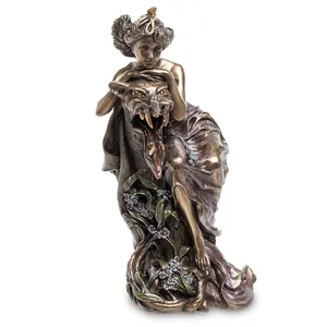 Custom girl statue bronze sculpture sitting on a dragon with mouth open vintage home decor antique figurines