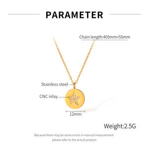 Cadena de clavícula Collar de estrella No deslustre Acero inoxidable Plateado Zircon Estrella Moneda redonda Colgante Gargantillas Collares - Product Image 6