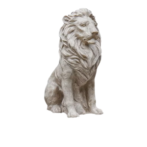 Statue de lion assis traditionnelle en résine avec finition en grès, figurine de lion pour décoration intérieure - Product Image 1